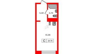 Апартаменты в ЖК 17/33 Петровский Остров, студия, 24.79 м², 8 этаж