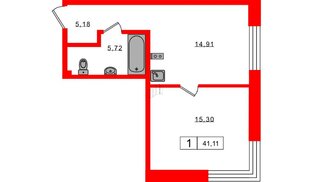 Апартаменты в ЖК 17/33 Петровский Остров, 1 комнатные, 41.11 м², 4 этаж