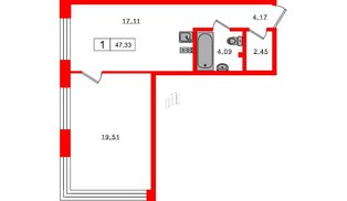 Апартаменты в ЖК 17/33 Петровский Остров, 1 комнатные, 47.33 м², 3 этаж