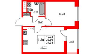 Квартира в ЖК «Город звёзд», 1 комнатная, 32.66 м², 11 этаж