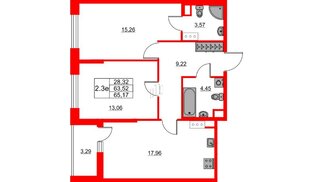 Квартира в ЖК «Город звёзд», 2 комнатная, 62.6 м², 5 этаж