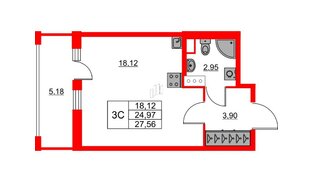 Квартира в ЖК «Город звёзд», студия, 24.97 м², 8 этаж