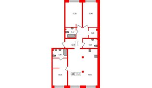 Апартаменты в ЖК 17/33 Петровский Остров, 3 комнатные, 130.24 м², 6 этаж