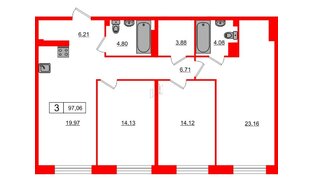 Апартаменты в ЖК 17/33 Петровский Остров, 3 комнатные, 97.06 м², 8 этаж
