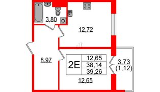 Квартира в ЖК Sertolovo Park, 1 комнатная, 39.26 м², 2 этаж