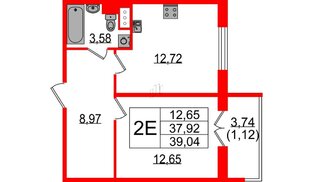 Квартира в ЖК Sertolovo Park, 1 комнатная, 39.04 м², 4 этаж
