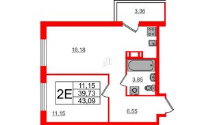 Квартира в ЖК ЦДС Parkolovo, 1 комнатная, 43.09 м², 15 этаж