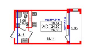 Квартира в ЖК «Дворцовый фасад», студия, 24.3 м², 4 этаж