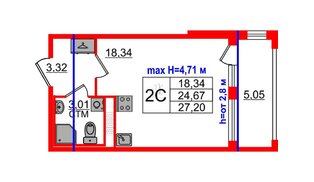 Квартира в ЖК «Дворцовый фасад», студия, 24.67 м², 4 этаж