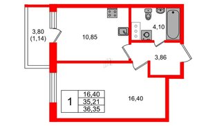 Квартира в ЖК Аквилон Янино, 1 комнатная, 36.35 м², 11 этаж