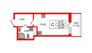 Квартира в ЖК Аквилон Янино, студия, 22.6 м², 10 этаж