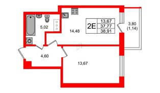 Квартира в ЖК Аквилон Янино, 1 комнатная, 38.91 м², 9 этаж