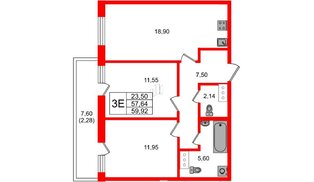 Квартира в ЖК Аквилон Янино, 2 комнатная, 59.92 м², 10 этаж
