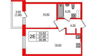 Квартира в ЖК Аквилон Янино, 1 комнатная, 38.96 м², 3 этаж