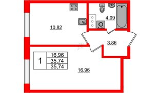 Квартира в ЖК Аквилон Янино, 1 комнатная, 35.74 м², 2 этаж