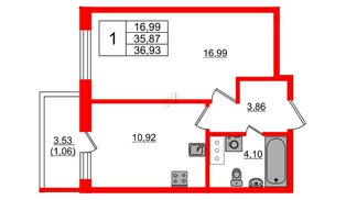 Квартира в ЖК «Аквилон Янино», 1 комнатная, 36.93 м², 11 этаж