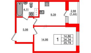 Квартира в ЖК «Аквилон Янино», 1 комнатная, 35.78 м², 12 этаж