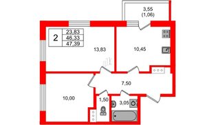 Квартира в ЖК Аквилон Янино, 2 комнатная, 47.39 м², 11 этаж