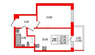 Квартира в ЖК Аквилон Янино, 1 комнатная, 38.89 м², 6 этаж