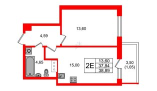 Квартира в ЖК Аквилон Янино, 1 комнатная, 38.89 м², 11 этаж