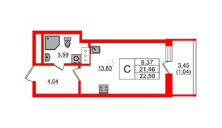 Квартира в ЖК Аквилон Янино, студия, 22.5 м², 6 этаж