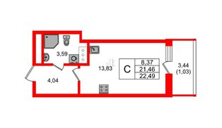 Квартира в ЖК Аквилон Янино, студия, 22.49 м², 8 этаж