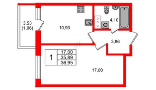 Квартира в ЖК «Аквилон Янино», 1 комнатная, 36.95 м², 12 этаж