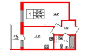 Квартира в ЖК «Аквилон Янино», 1 комнатная, 36.27 м², 7 этаж