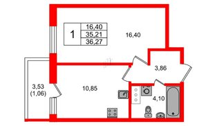 Квартира в ЖК «Аквилон Янино», 1 комнатная, 36.27 м², 8 этаж