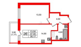 Квартира в ЖК Аквилон Янино, 1 комнатная, 38.17 м², 10 этаж