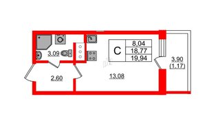Квартира в ЖК Аквилон Янино, студия, 19.94 м², 7 этаж