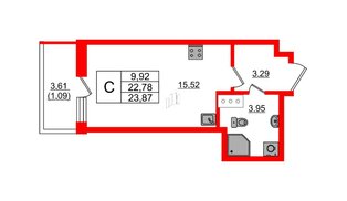 Квартира в ЖК Аквилон Янино, студия, 23.81 м², 12 этаж