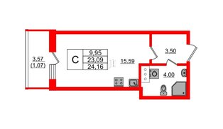 Квартира в ЖК Аквилон Янино, студия, 24.16 м², 8 этаж