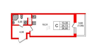 Квартира в ЖК Аквилон Янино, студия, 26.8 м², 10 этаж