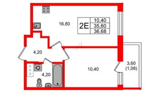 Квартира в ЖК Аквилон Янино, 1 комнатная, 36.68 м², 9 этаж