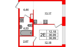 Квартира в ЖК Plus Пулковский, 1 комнатная, 36.99 м², 3 этаж