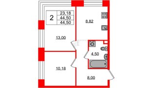 Квартира в ЖК Plus Пулковский, 2 комнатная, 44.5 м², 1 этаж