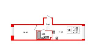 Квартира в ЖК Plus Пулковский, 1 комнатная, 42.95 м², 1 этаж