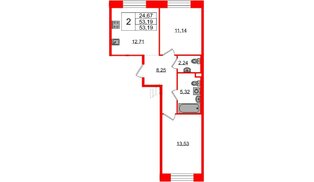 Квартира в ЖК Plus Пулковский, 2 комнатная, 53.19 м², 2 этаж
