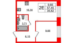 Квартира в ЖК Plus Пулковский, 1 комнатная, 35.82 м², 3 этаж