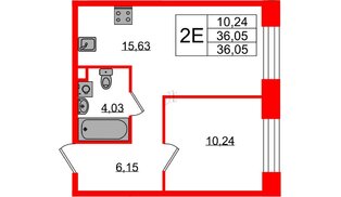 Квартира в ЖК Plus Пулковский, 1 комнатная, 36.05 м², 2 этаж