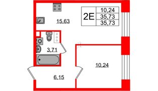 Квартира в ЖК Plus Пулковский, 1 комнатная, 35.73 м², 3 этаж