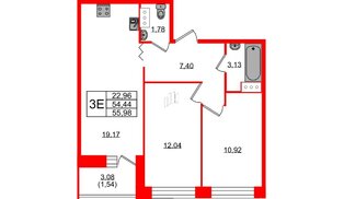 Квартира в ЖК Квартал Уютный, 2 комнатная, 56.3 м², 9 этаж