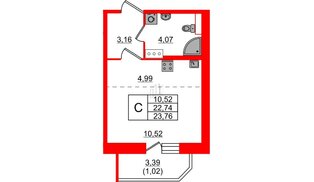 Квартира в ЖК Живи в Рыбацком, студия, 23.76 м², 7 этаж