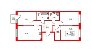 Квартира в ЖК Живи в Рыбацком, 3 комнатная, 78.83 м², 5 этаж