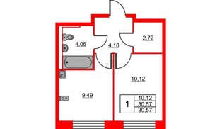 Квартира в ЖК Живи в Рыбацком, 1 комнатная, 30.57 м², 19 этаж