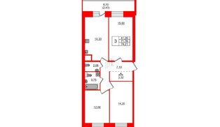 Квартира в ЖК Живи в Рыбацком, 3 комнатная, 74.21 м², 15 этаж