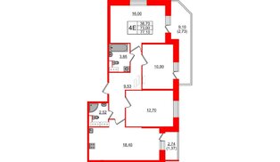 Квартира в ЖК Живи в Рыбацком, 3 комнатная, 77.1 м², 19 этаж