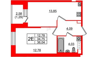 Квартира в ЖК Живи в Рыбацком, 1 комнатная, 36.04 м², 14 этаж