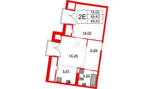 Квартира в ЖК Бакунина 33 ЖК, 1 комнатная, 49.43 м², 9 этаж